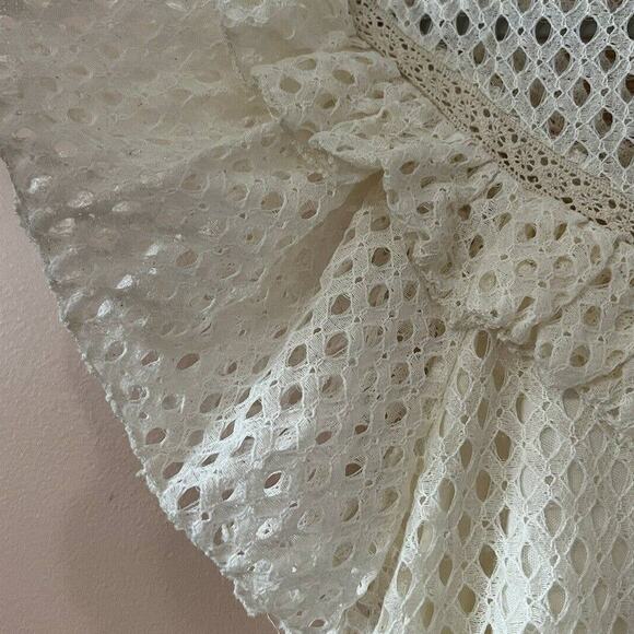 listicle Ivory Textured Woven Halter Neck mini dress Ruffle Sz S Short Sleeve - Picture 7 of 11